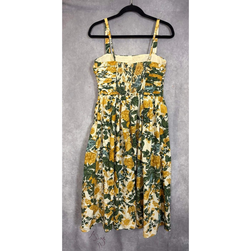 Abercrombie & Fitch Yellow Floral Butterfly Midi Dress Pockets Smocked Back M - Picture 3 of 11